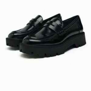 Zara Glossy Black Women's Loafers